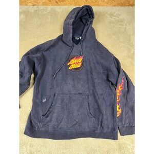 Thrashed Santa Cruz Skateboard Hoodie Flame Graphic Navy Blue Men's Size Large